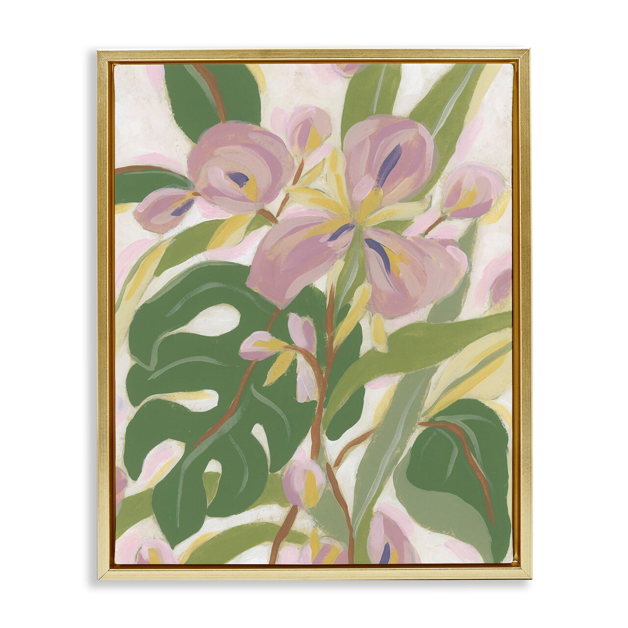 Stupell Industries Monstera & Pink Flower Framed Floater Canvas Wall Art Design by June Erica Vess